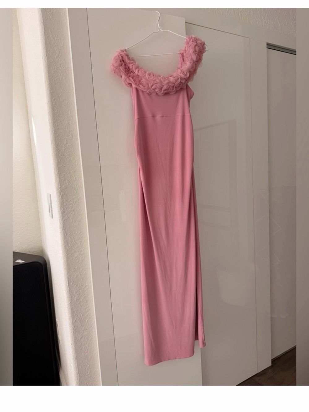 Club London Blush Pink Off-Shoulder Maternity Gown with Rosette Trim - Picture 2 of 3